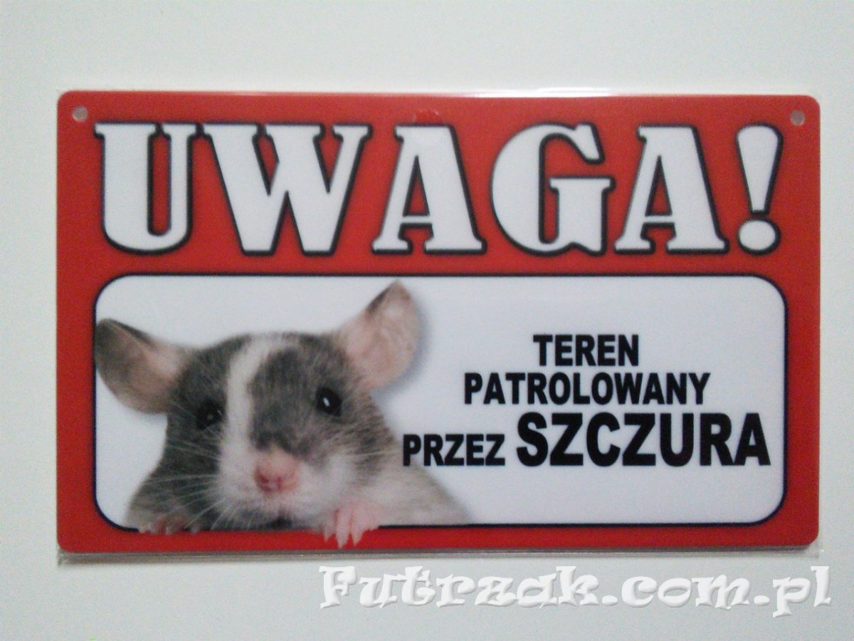 Tabliczka ostrzegawcza-"UWAGA! TEREN PATROLOWANY..."/Szczur