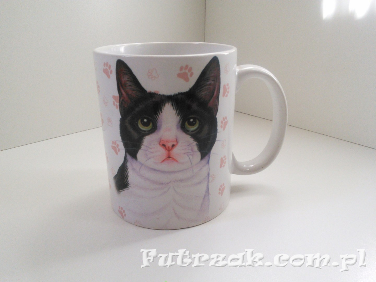 Kubek ceramiczny z motywem-Kot Biało-Czarny