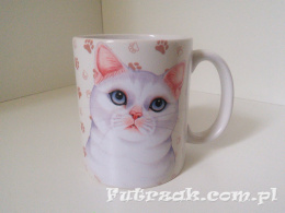 Kubek ceramiczny z motywem-Kot Biały