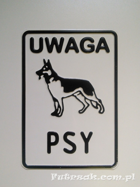 Tabliczka ostrzegawcza, metalowa-"UWAGA PSY" Tabliczka ostrzegawcza, metalowa-"UWAGA PSY"