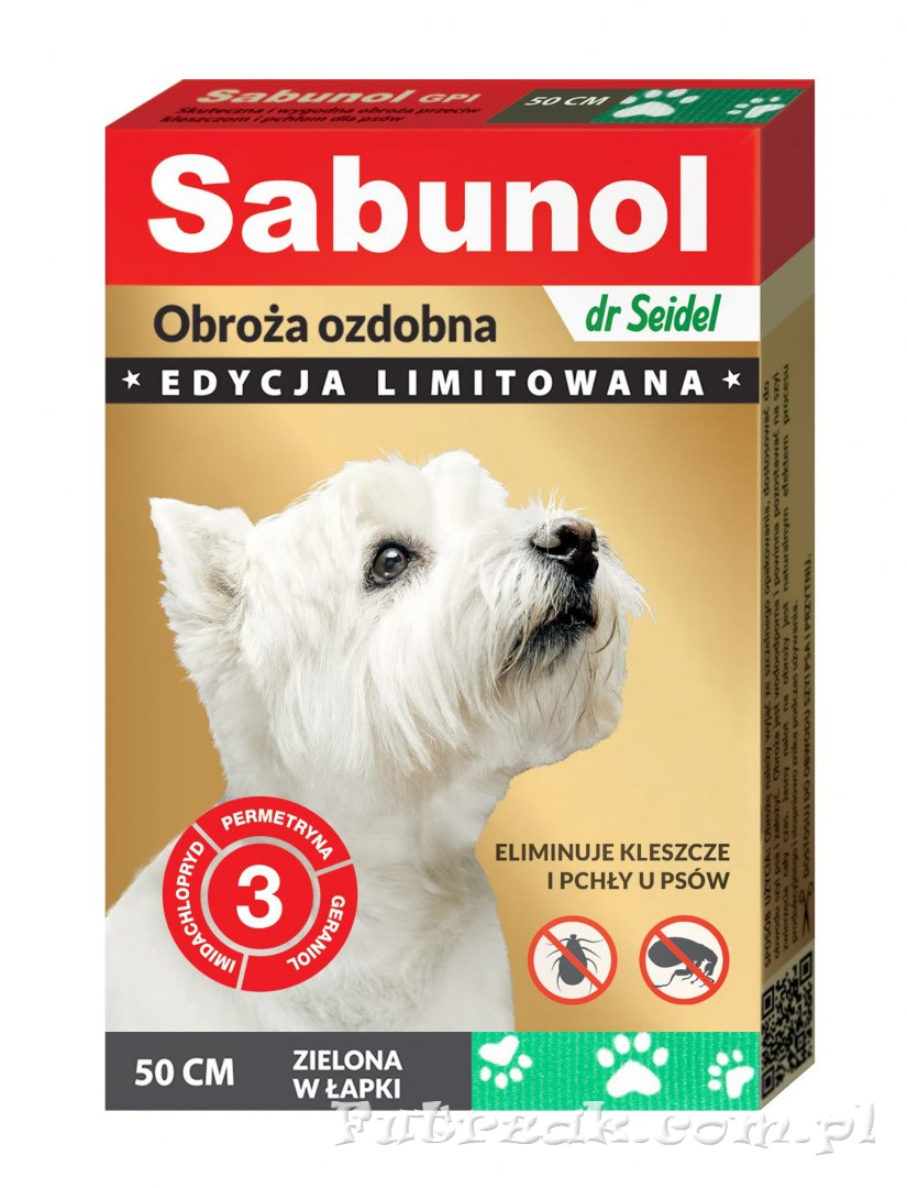 Sabunol - obroża dla psa 50 cm zielona w łapki