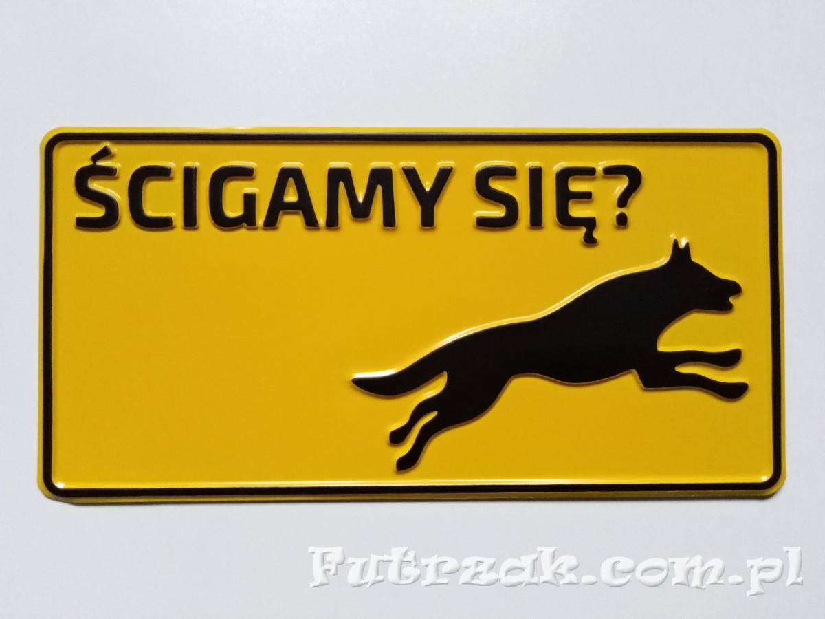 Tabliczka ostrzegawcza, metalowa-"ŚCIGAMY SIĘ?" Tabliczka ostrzegawcza, metalowa-"ŚCIGAMY SIĘ?"