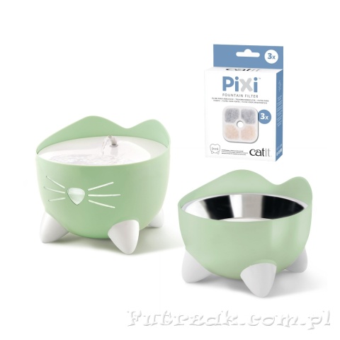 Catit Pixi Fountain Combo fontanna zielona dla kota+miska+filtry