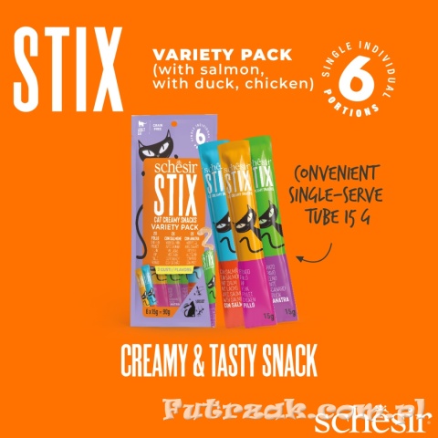 Schesir Stix multipack-kurczak/kaczka/łosoś 6x15g przysmak dla kota